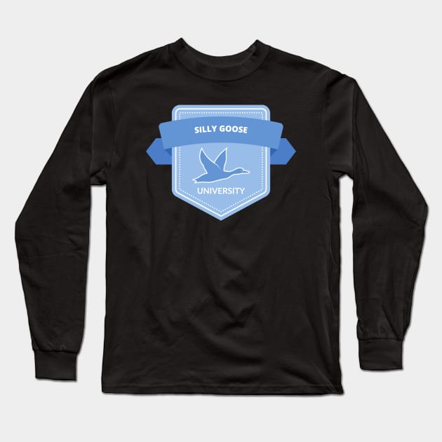 Silly Goose University - Flying Goose Blue Emblem Long Sleeve T-Shirt by Double E Design